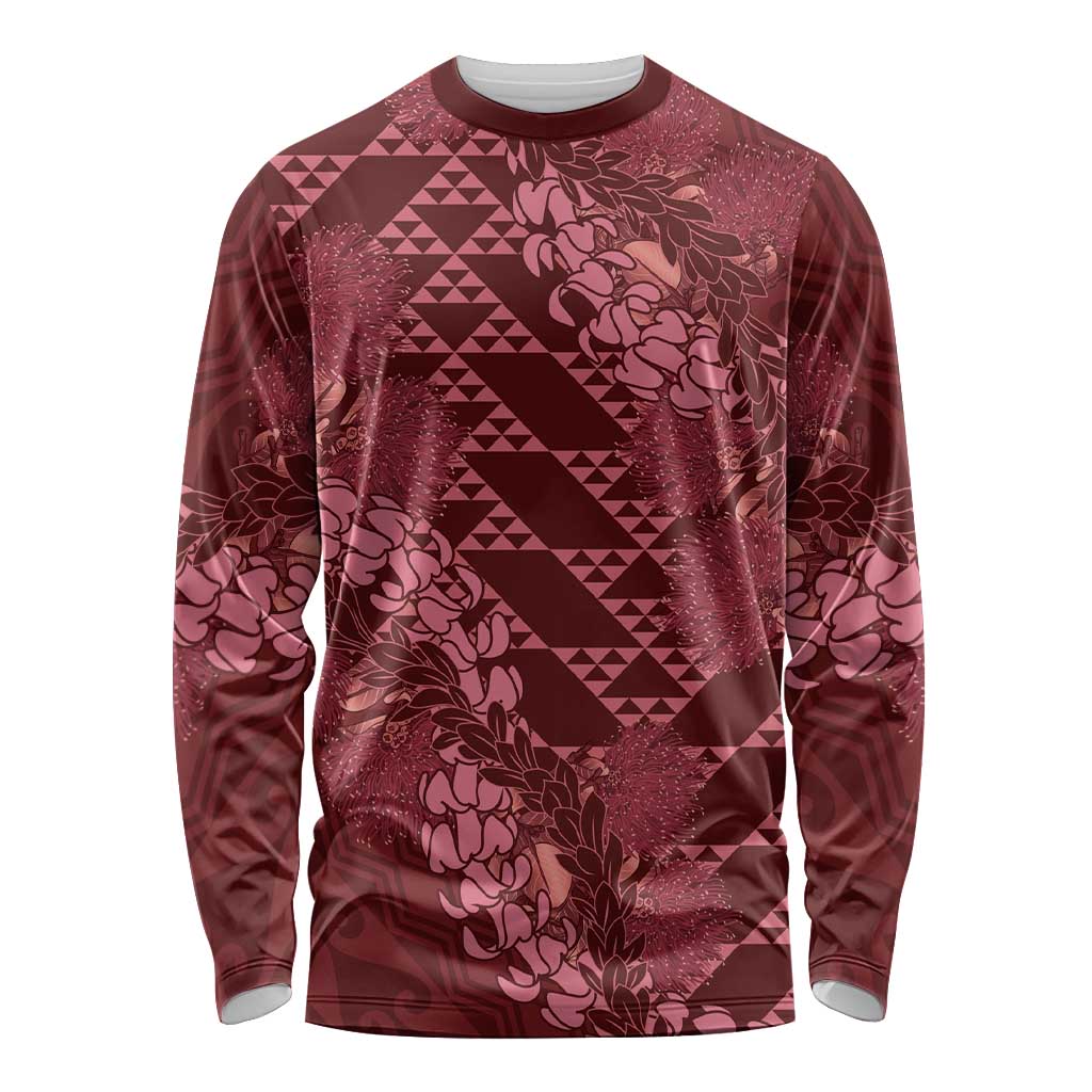 Maroon Aloha Hawaii Long Sleeve Shirt Hawaiian Kakau Ohia Lehua Lei LT14 Unisex Maroon - Polynesian Pride