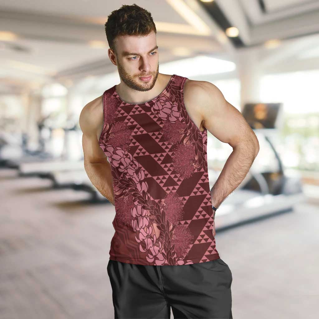 Maroon Aloha Hawaii Men Tank Top Hawaiian Kakau Ohia Lehua Lei LT14 Maroon - Polynesian Pride