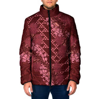 Maroon Aloha Hawaii Padded Jacket Hawaiian Kakau Ohia Lehua Lei LT14 Maroon - Polynesian Pride