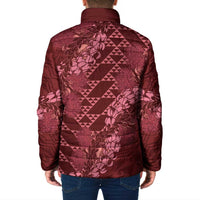Maroon Aloha Hawaii Padded Jacket Hawaiian Kakau Ohia Lehua Lei LT14 - Polynesian Pride
