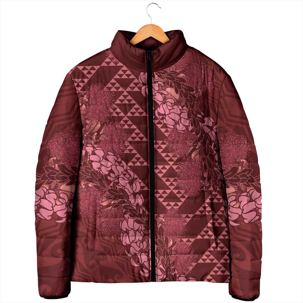 Maroon Aloha Hawaii Padded Jacket Hawaiian Kakau Ohia Lehua Lei LT14 - Polynesian Pride