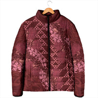 Maroon Aloha Hawaii Padded Jacket Hawaiian Kakau Ohia Lehua Lei LT14 - Polynesian Pride