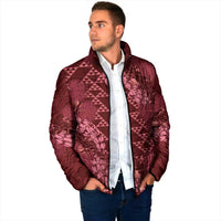 Maroon Aloha Hawaii Padded Jacket Hawaiian Kakau Ohia Lehua Lei LT14 - Polynesian Pride
