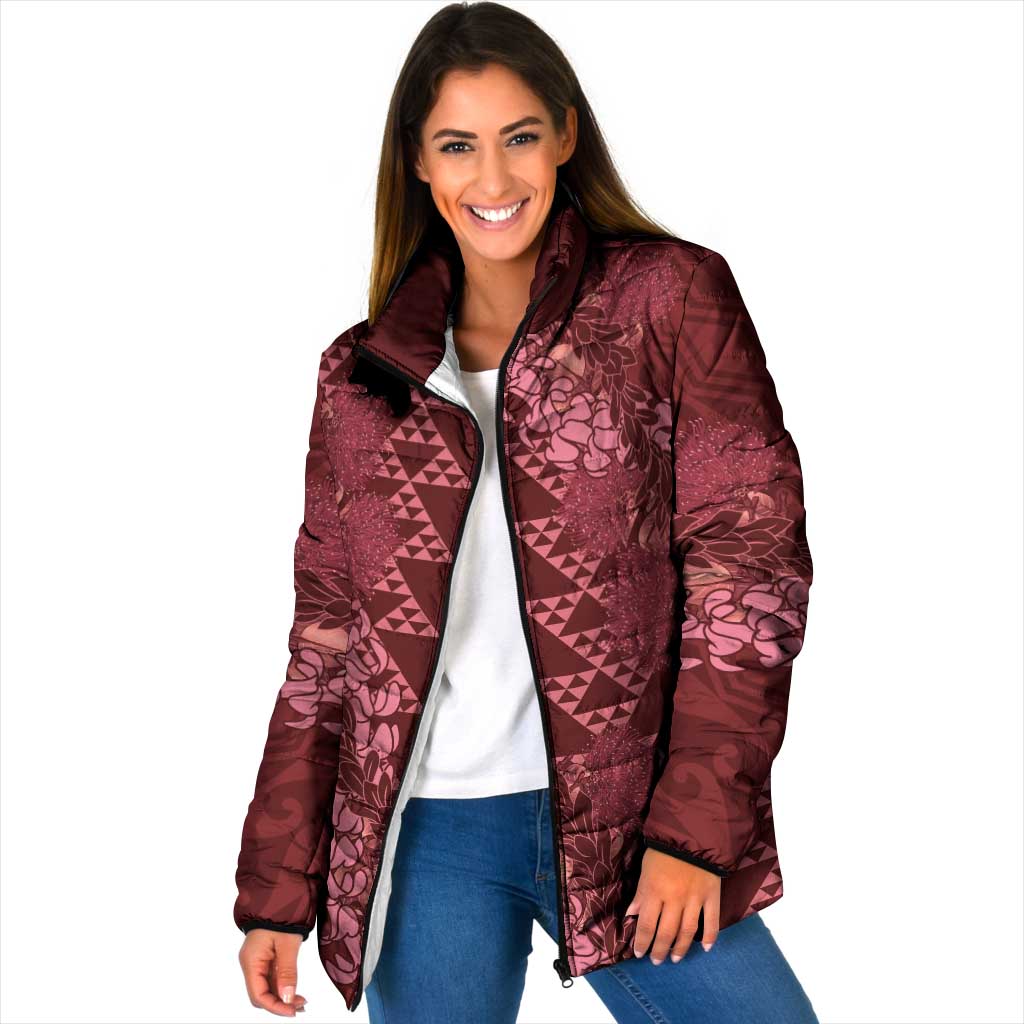 Maroon Aloha Hawaii Padded Jacket Hawaiian Kakau Ohia Lehua Lei LT14 - Polynesian Pride