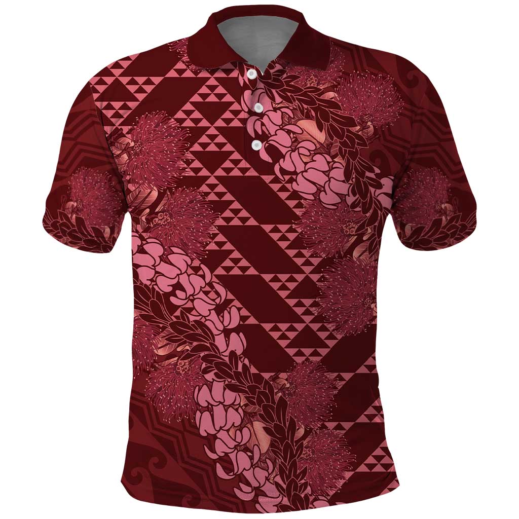 Maroon Aloha Hawaii Polo Shirt Hawaiian Kakau Ohia Lehua Lei LT14 Maroon - Polynesian Pride