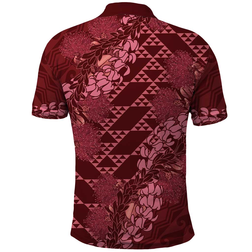 Maroon Aloha Hawaii Polo Shirt Hawaiian Kakau Ohia Lehua Lei LT14 - Polynesian Pride