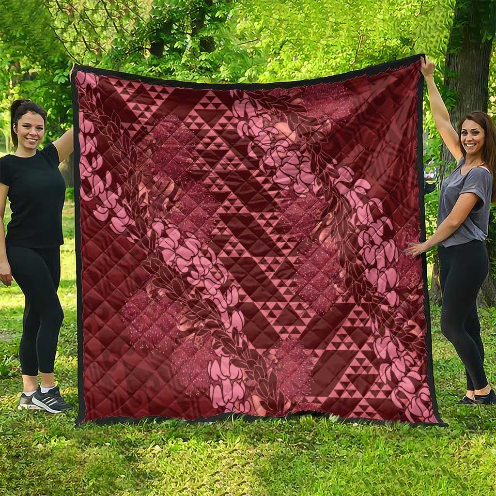 Maroon Aloha Hawaii Quilt Hawaiian Kakau Ohia Lehua Lei LT14 - Polynesian Pride
