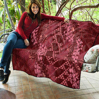 Maroon Aloha Hawaii Quilt Hawaiian Kakau Ohia Lehua Lei LT14 - Polynesian Pride