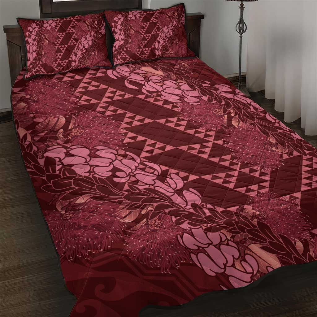 Maroon Aloha Hawaii Quilt Bed Set Hawaiian Kakau Ohia Lehua Lei LT14 Maroon - Polynesian Pride