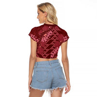 Maroon Aloha Hawaii Raglan Cropped T Shirt Hawaiian Kakau Ohia Lehua Lei LT14 - Polynesian Pride
