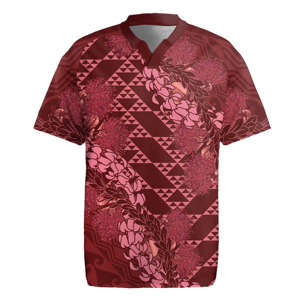 Maroon Aloha Hawaii Rugby Jersey Hawaiian Kakau Ohia Lehua Lei LT14 Maroon - Polynesian Pride
