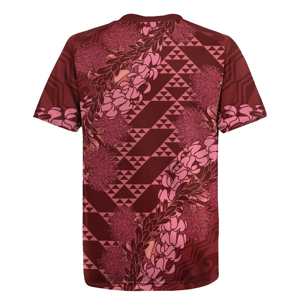 Maroon Aloha Hawaii Rugby Jersey Hawaiian Kakau Ohia Lehua Lei LT14 - Polynesian Pride
