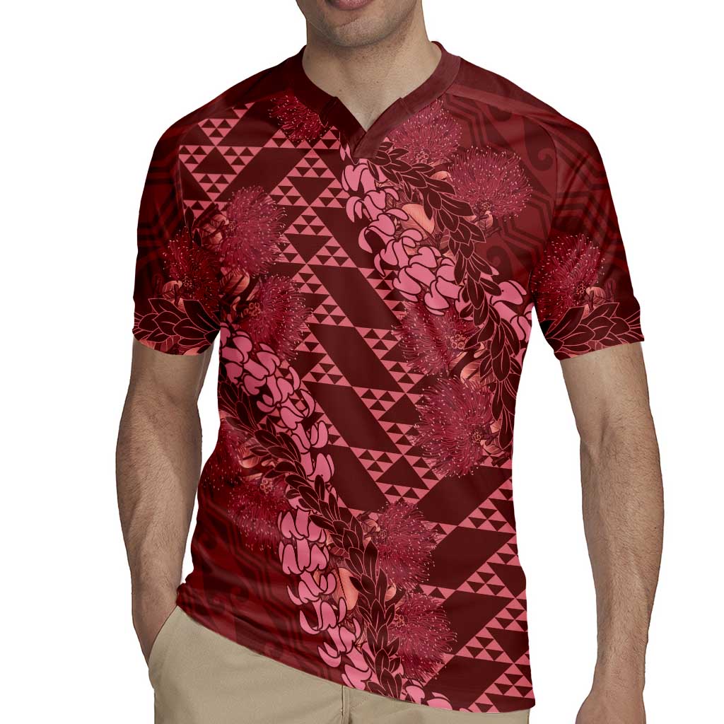 Maroon Aloha Hawaii Rugby Jersey Hawaiian Kakau Ohia Lehua Lei LT14 - Polynesian Pride