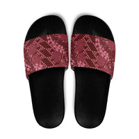 Maroon Aloha Hawaii Slide Sandals Hawaiian Kakau Ohia Lehua Lei LT14 Maroon - Polynesian Pride