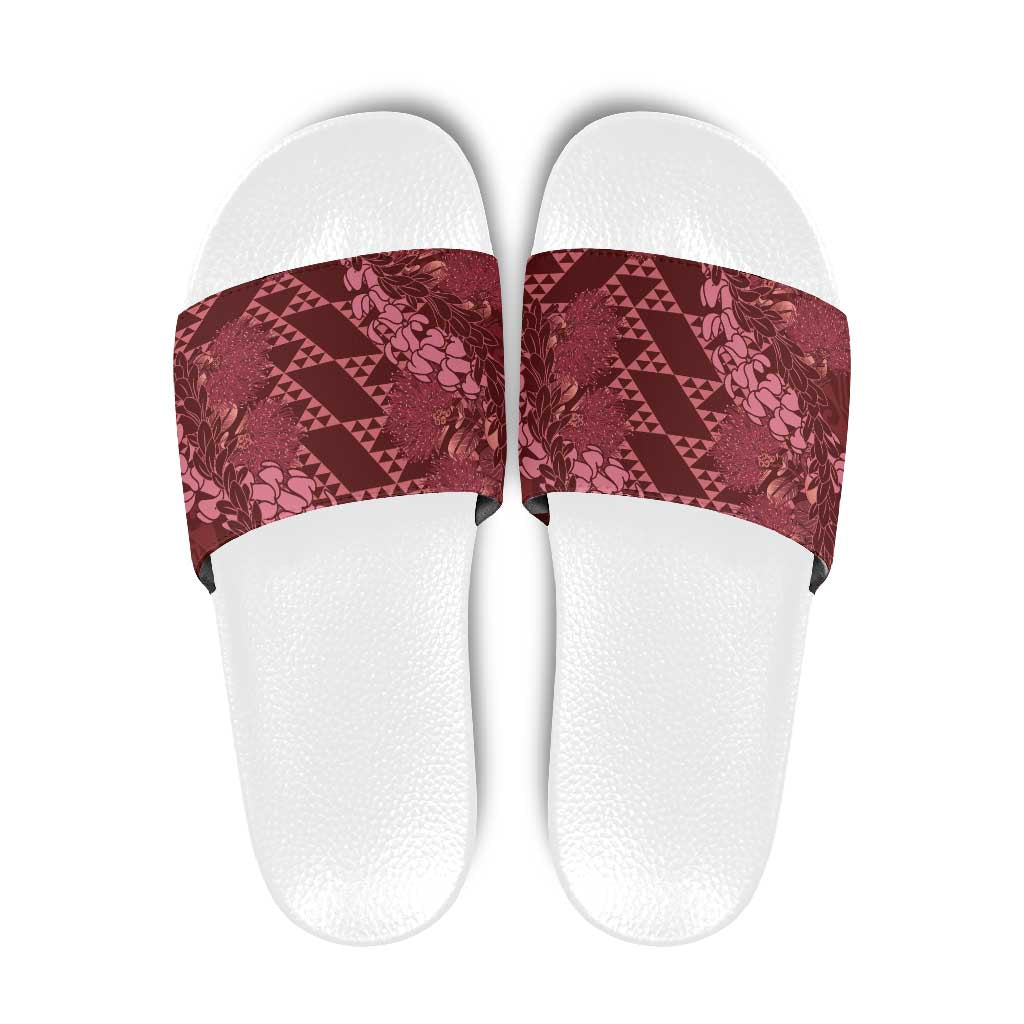 Maroon Aloha Hawaii Slide Sandals Hawaiian Kakau Ohia Lehua Lei LT14 Maroon - Polynesian Pride