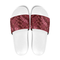 Maroon Aloha Hawaii Slide Sandals Hawaiian Kakau Ohia Lehua Lei LT14 Maroon - Polynesian Pride