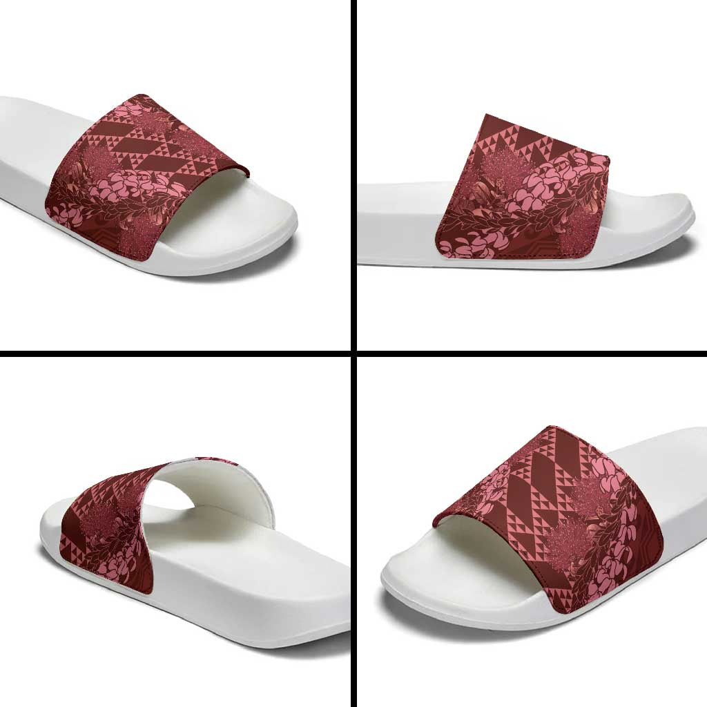 Maroon Aloha Hawaii Slide Sandals Hawaiian Kakau Ohia Lehua Lei LT14 - Polynesian Pride
