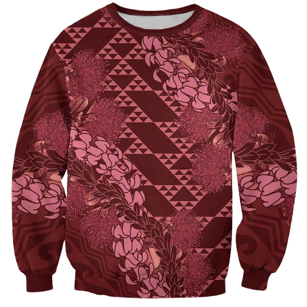 Maroon Aloha Hawaii Sweatshirt Hawaiian Kakau Ohia Lehua Lei LT14 Unisex Maroon - Polynesian Pride