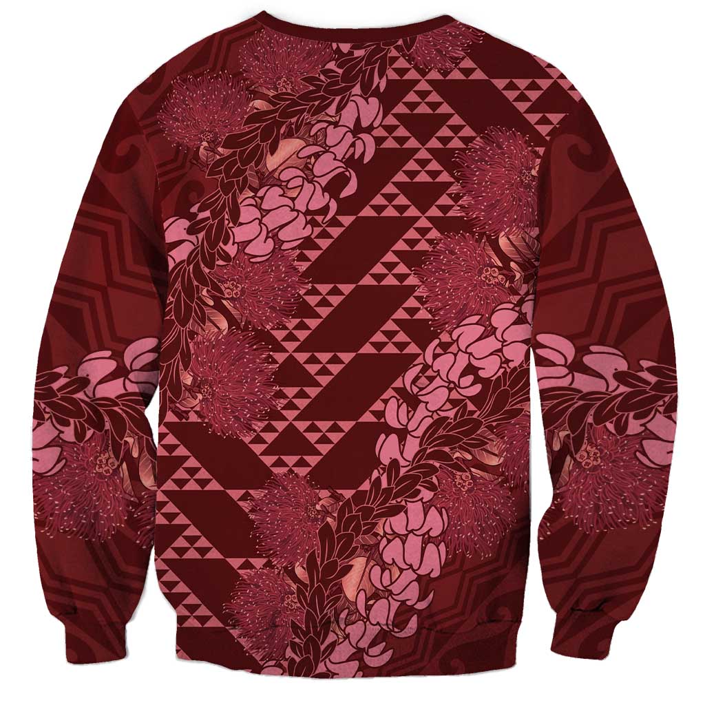 Maroon Aloha Hawaii Sweatshirt Hawaiian Kakau Ohia Lehua Lei LT14 - Polynesian Pride