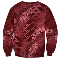 Maroon Aloha Hawaii Sweatshirt Hawaiian Kakau Ohia Lehua Lei LT14 - Polynesian Pride