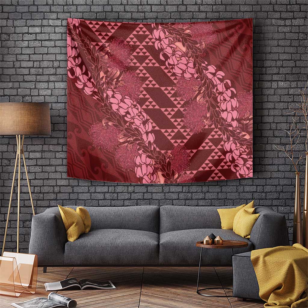 Maroon Aloha Hawaii Tapestry Hawaiian Kakau Ohia Lehua Lei LT14 Maroon - Polynesian Pride