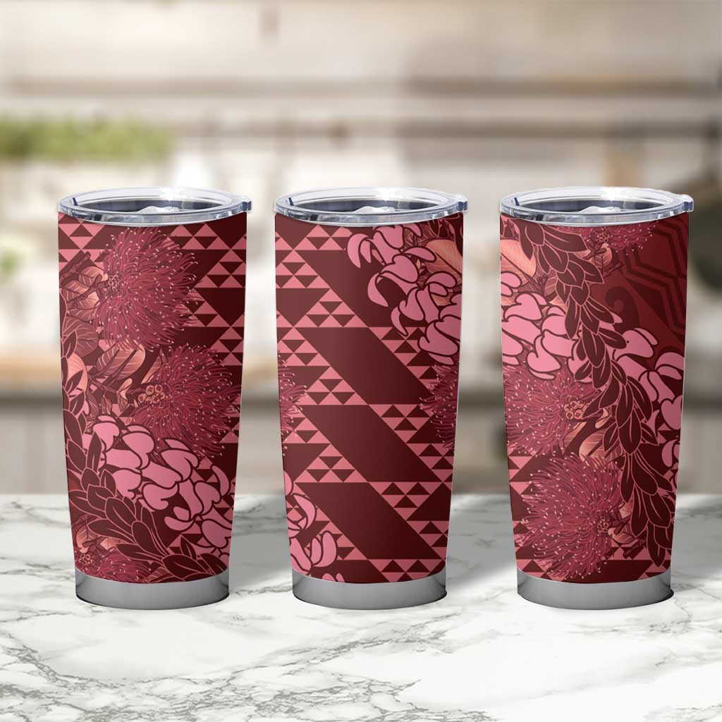 Maroon Aloha Hawaii Tumbler Cup Hawaiian Kakau Ohia Lehua Lei LT14 - Polynesian Pride