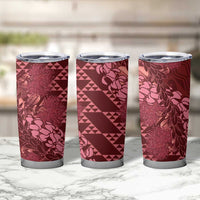 Maroon Aloha Hawaii Tumbler Cup Hawaiian Kakau Ohia Lehua Lei LT14 - Polynesian Pride
