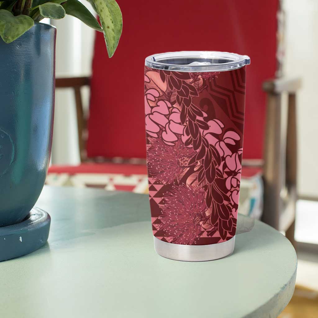 Maroon Aloha Hawaii Tumbler Cup Hawaiian Kakau Ohia Lehua Lei LT14 - Polynesian Pride