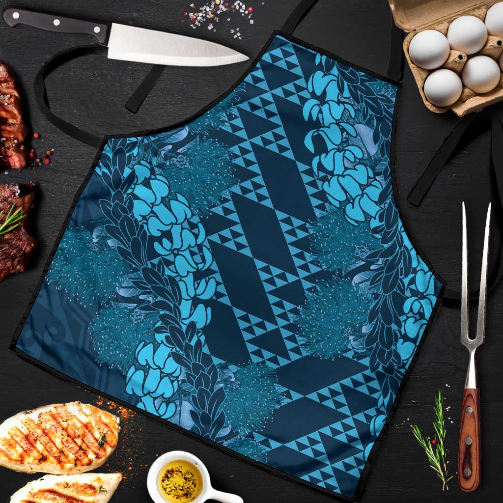 Naval Night Aloha Hawaii Apron Hawaiian Kakau Ohia Lehua Lei LT14 Blue - Polynesian Pride