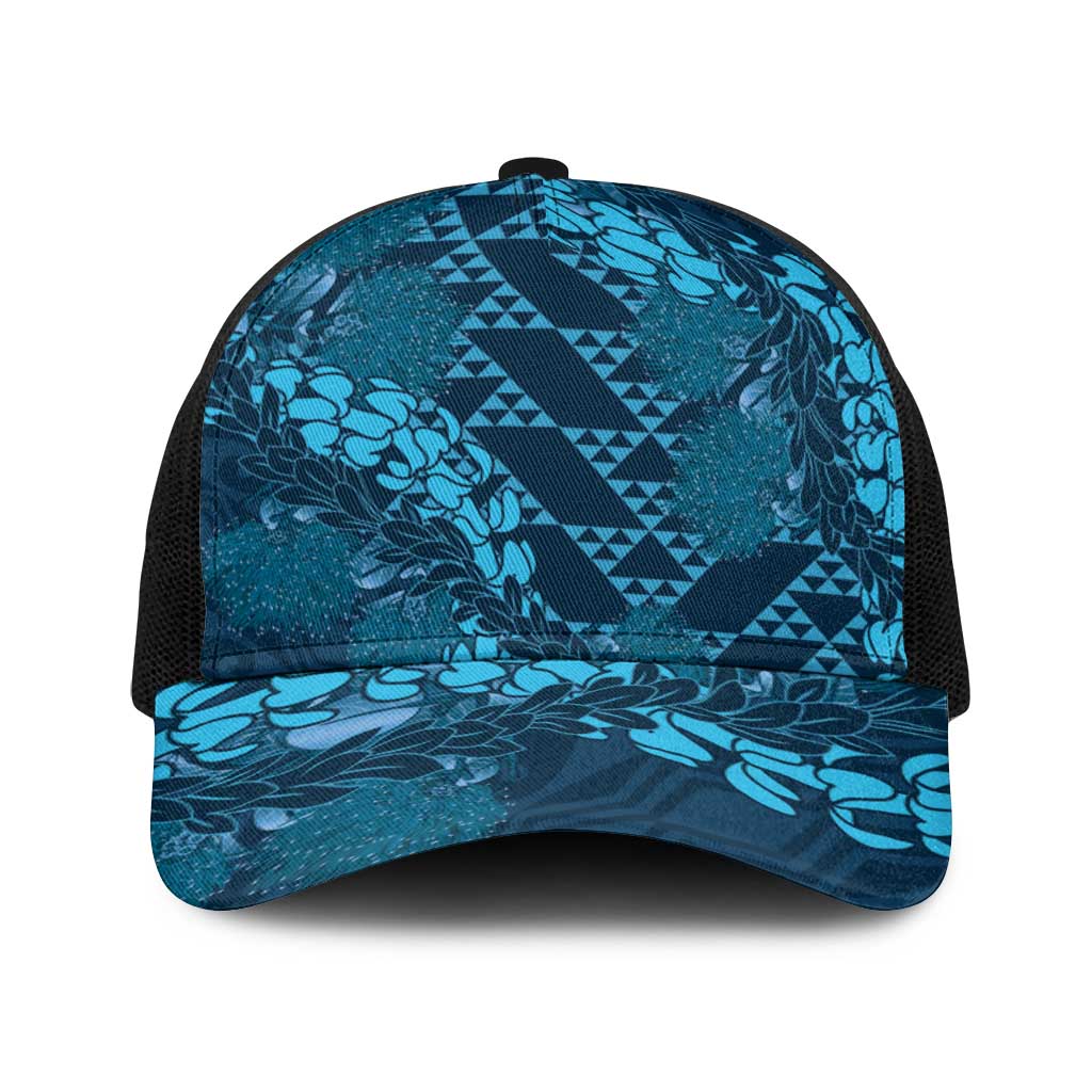 Naval Night Aloha Hawaii Baseball Net Cap Hawaiian Kakau Ohia Lehua Lei LT14 One Size Black Blue - Polynesian Pride