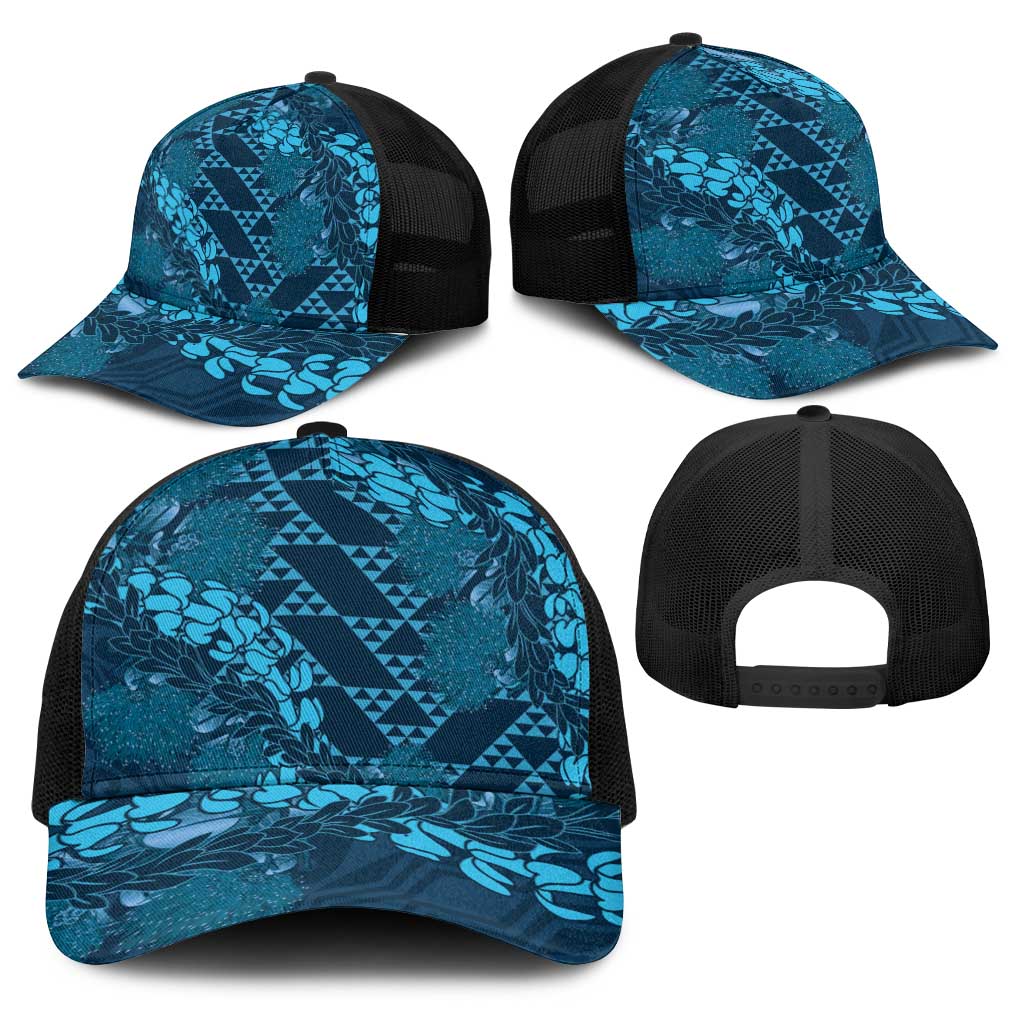 Naval Night Aloha Hawaii Baseball Net Cap Hawaiian Kakau Ohia Lehua Lei LT14 - Polynesian Pride