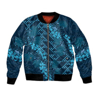 Naval Night Aloha Hawaii Bomber Jacket Hawaiian Kakau Ohia Lehua Lei LT14 Unisex Blue - Polynesian Pride