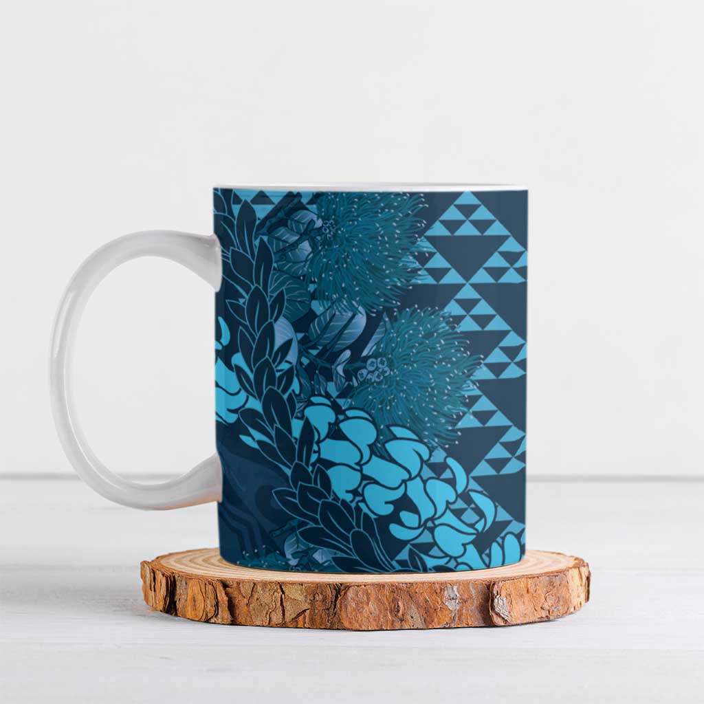 Naval Night Aloha Hawaii Ceramic Mug Hawaiian Kakau Ohia Lehua Lei LT14 Blue - Polynesian Pride