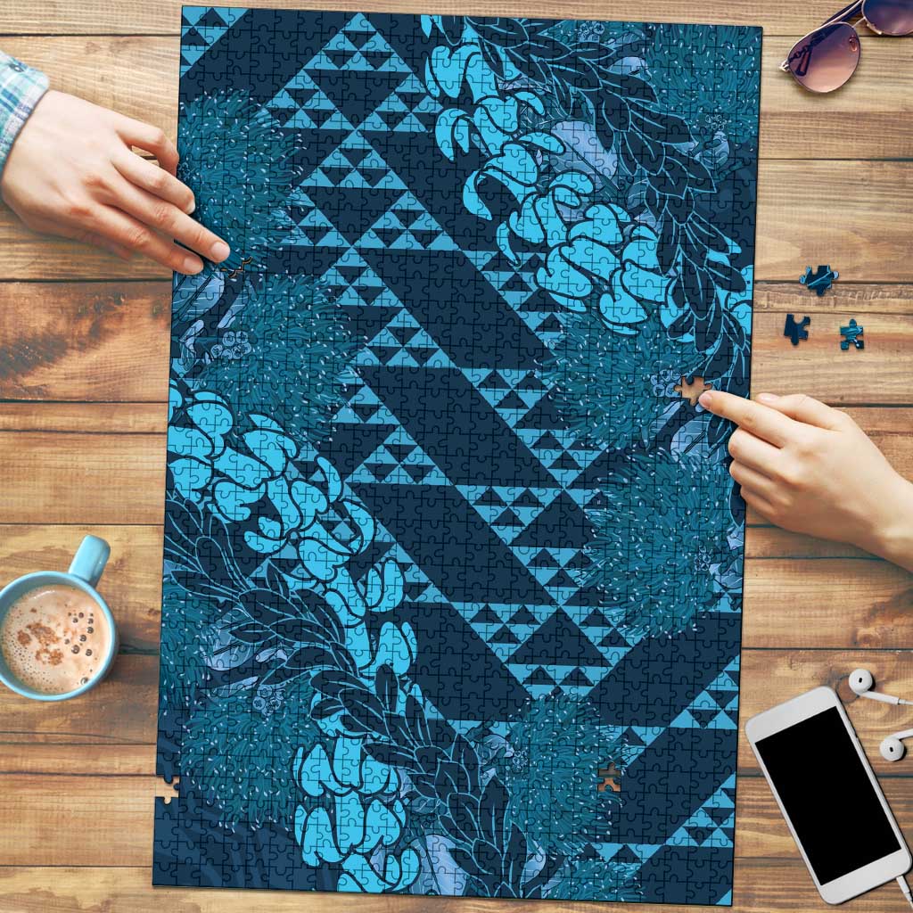 Naval Night Aloha Hawaii Puzzle Hawaiian Kakau Ohia Lehua Lei LT14 Blue - Polynesian Pride