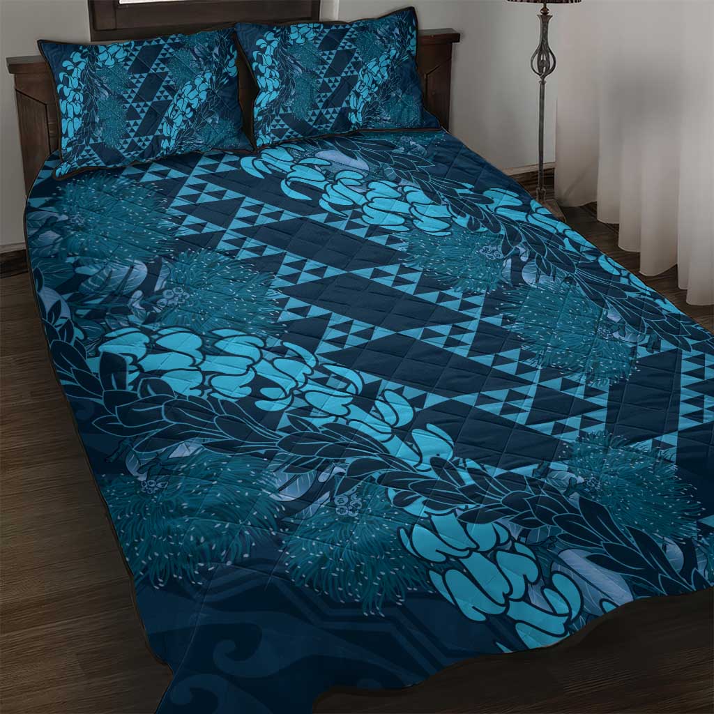 Naval Night Aloha Hawaii Quilt Bed Set Hawaiian Kakau Ohia Lehua Lei LT14 Blue - Polynesian Pride
