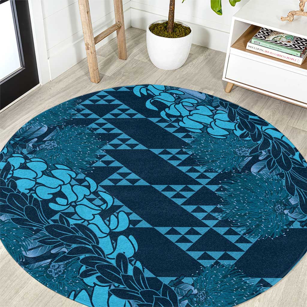 Naval Night Aloha Hawaii Round Carpet Hawaiian Kakau Ohia Lehua Lei LT14 Blue - Polynesian Pride