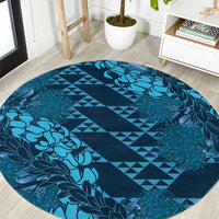 Naval Night Aloha Hawaii Round Carpet Hawaiian Kakau Ohia Lehua Lei LT14 Blue - Polynesian Pride
