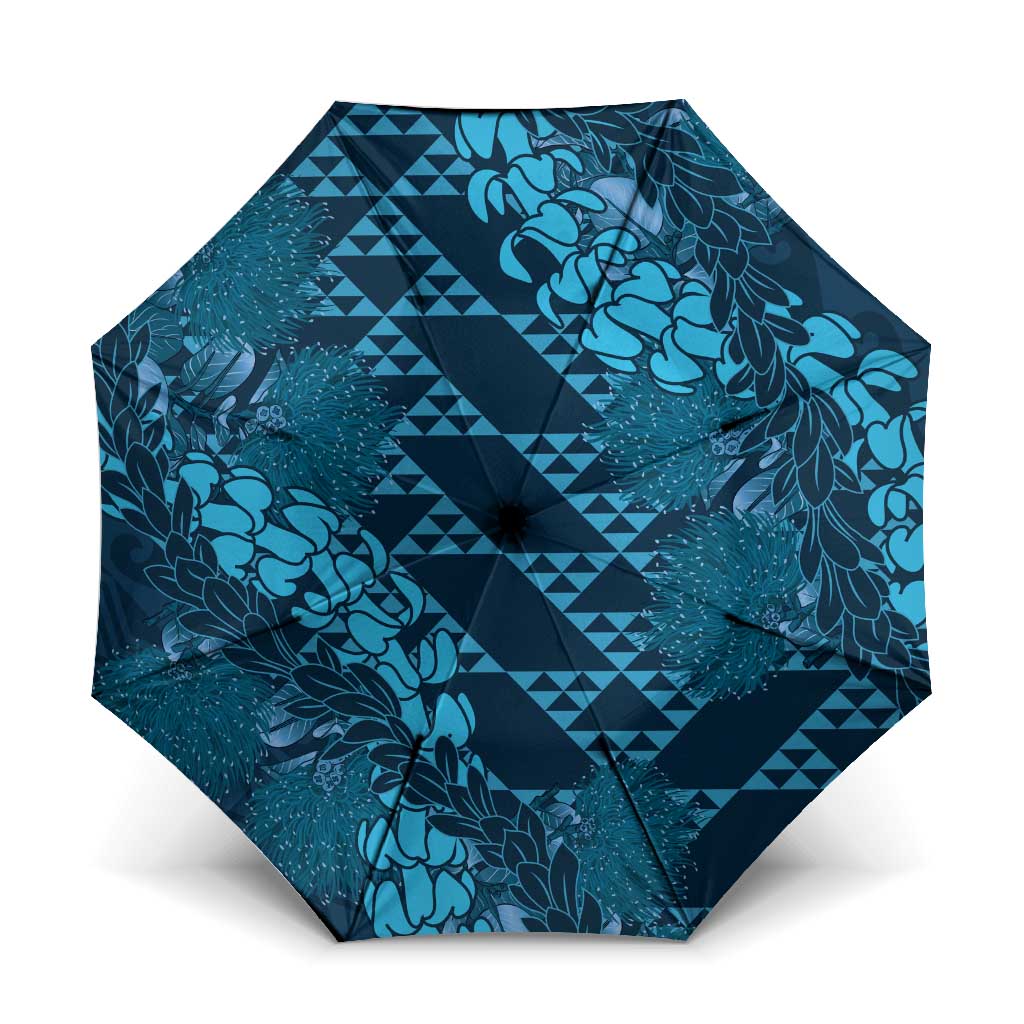 Naval Night Aloha Hawaii Umbrella Hawaiian Kakau Ohia Lehua Lei LT14 One Size Folded 11.42 inch Opened Diameter 37.4 inch Blue - Polynesian Pride
