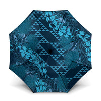 Naval Night Aloha Hawaii Umbrella Hawaiian Kakau Ohia Lehua Lei LT14 One Size Folded 11.42 inch Opened Diameter 37.4 inch Blue - Polynesian Pride