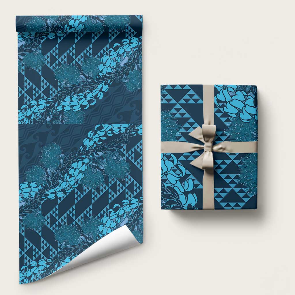 Naval Night Aloha Hawaii Wrapping Paper Hawaiian Kakau Ohia Lehua Lei LT14 58" × 23" Blue - Polynesian Pride