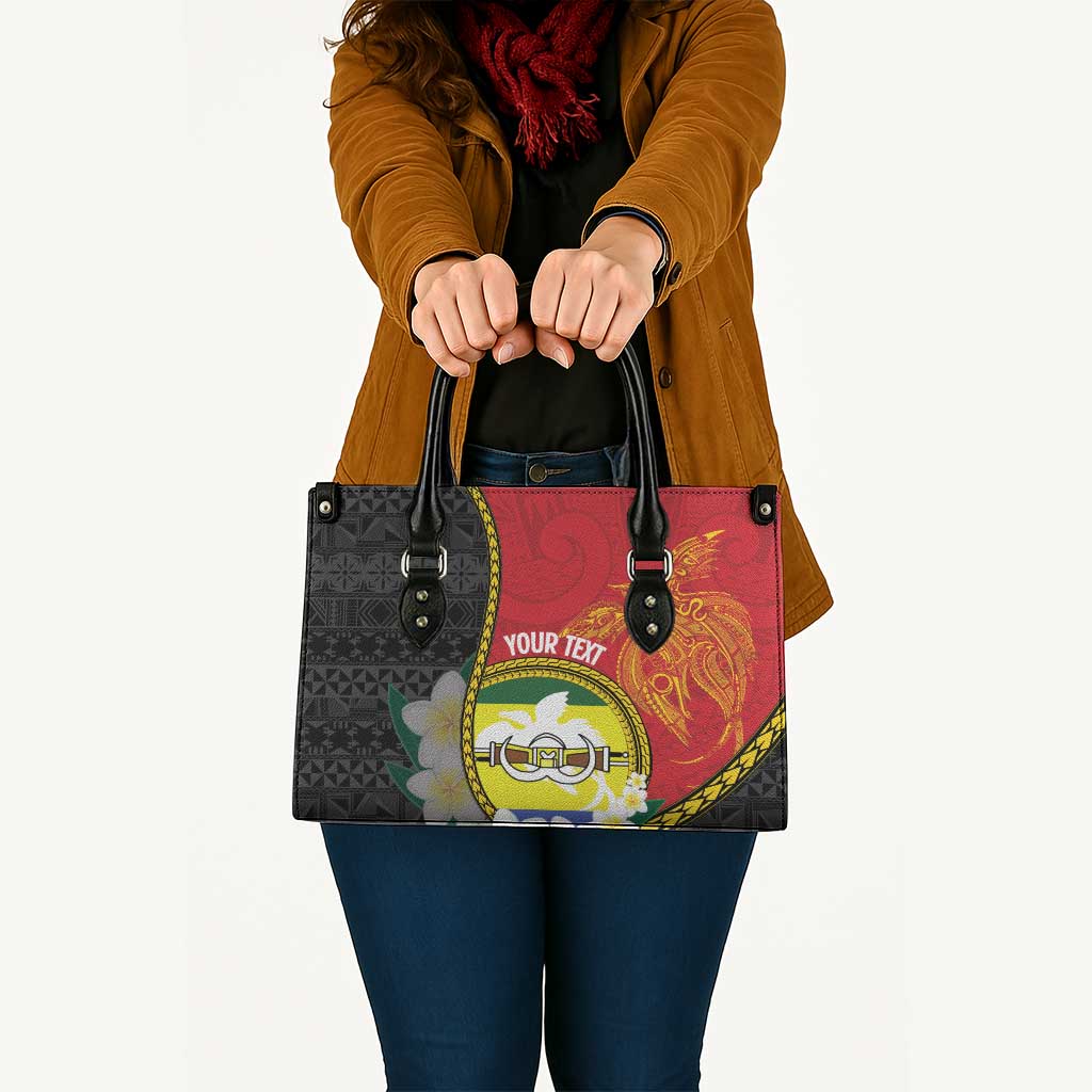 Personalised PNG Morobe Provins Leather Bag Papua New Guinea Plumeria Melanesian Pattern LT14 Red - Polynesian Pride