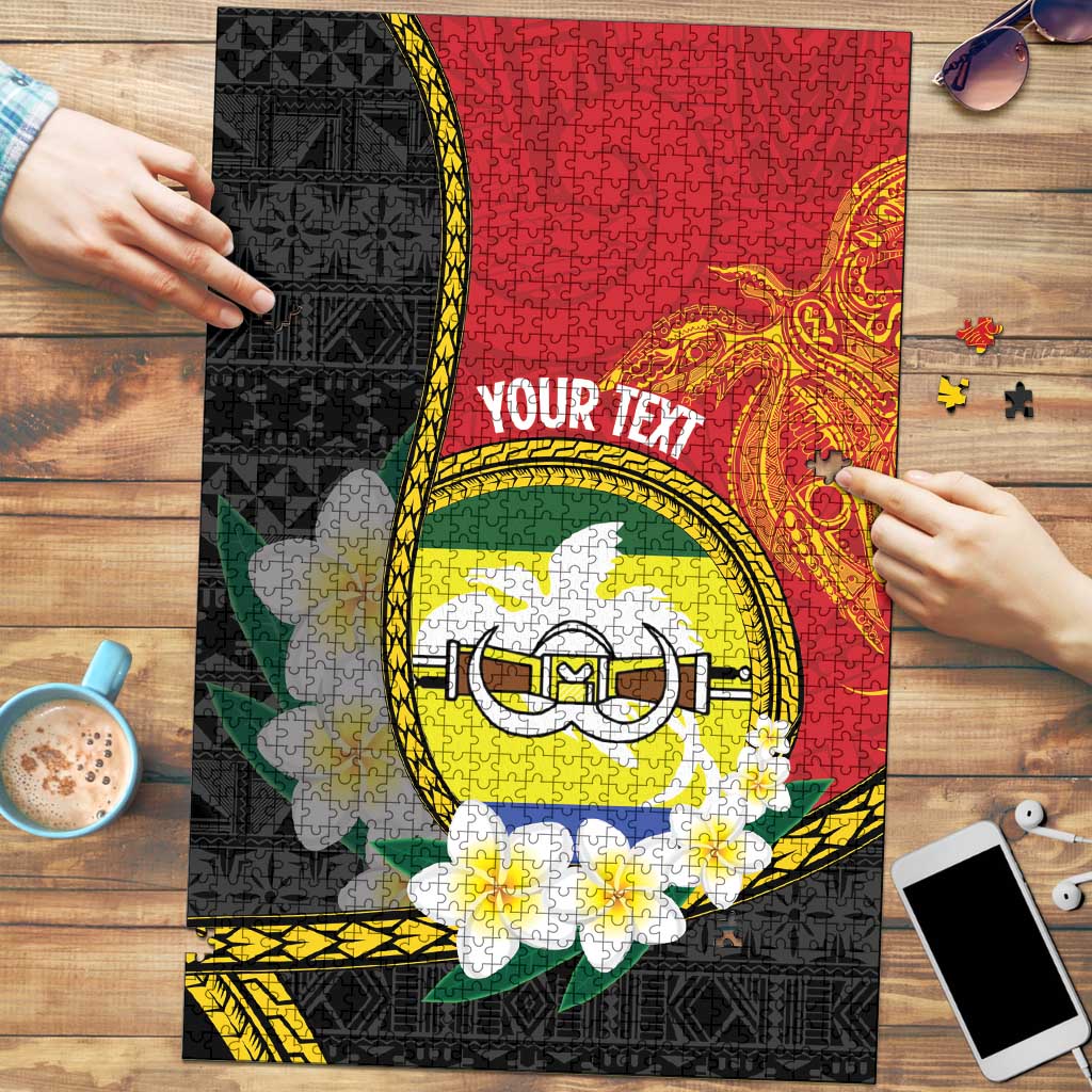 Personalised PNG Morobe Provins Puzzle Papua New Guinea Plumeria Melanesian Pattern LT14 Red - Polynesian Pride