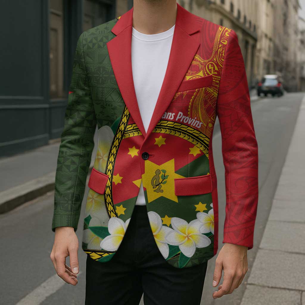 Personalised PNG Isten Hailans Provins Blazer Papua New Guinea Plumeria Melanesian Pattern LT14 - Polynesian Pride
