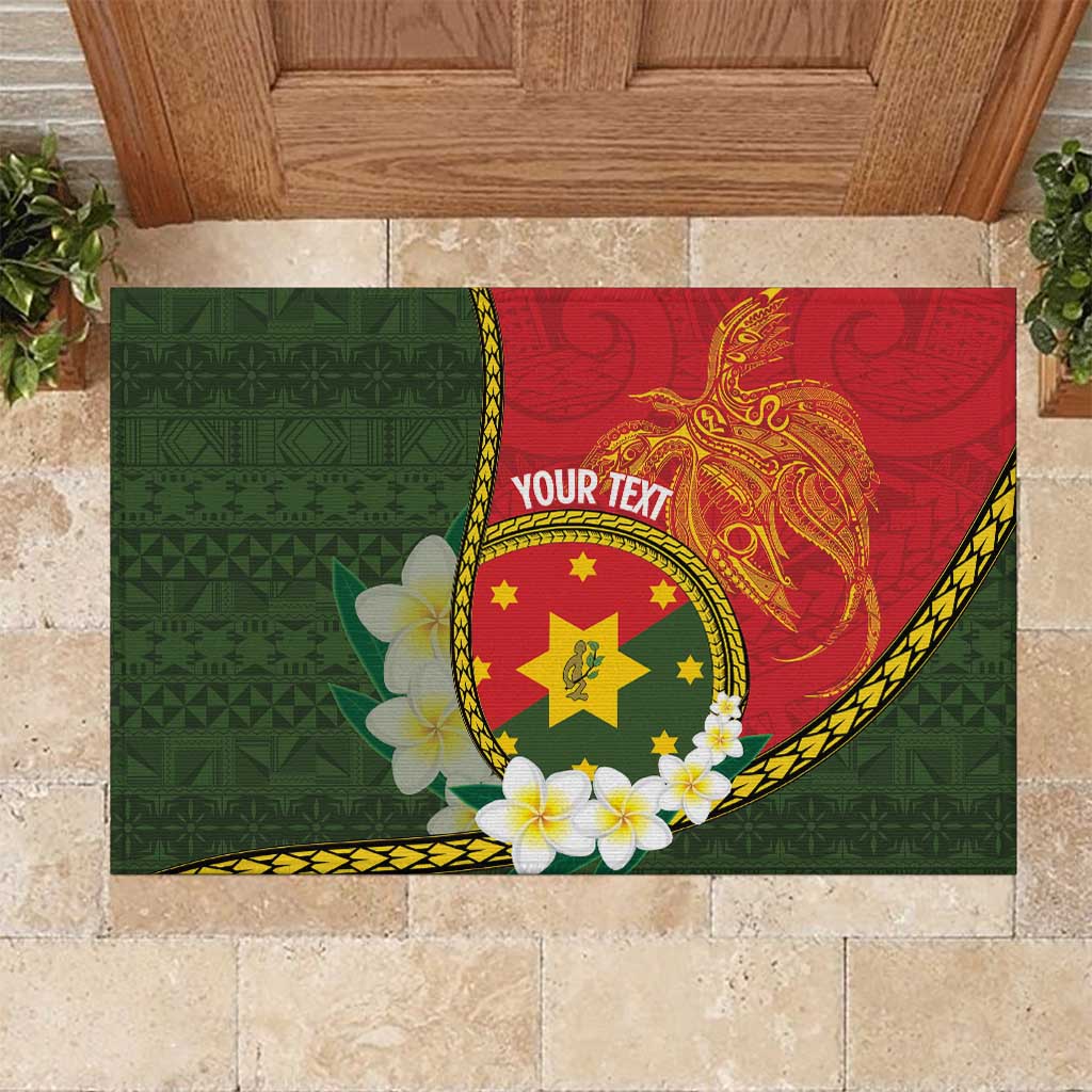 Personalised PNG Isten Hailans Provins Rubber Doormat Papua New Guinea Plumeria Melanesian Pattern LT14 Green - Polynesian Pride