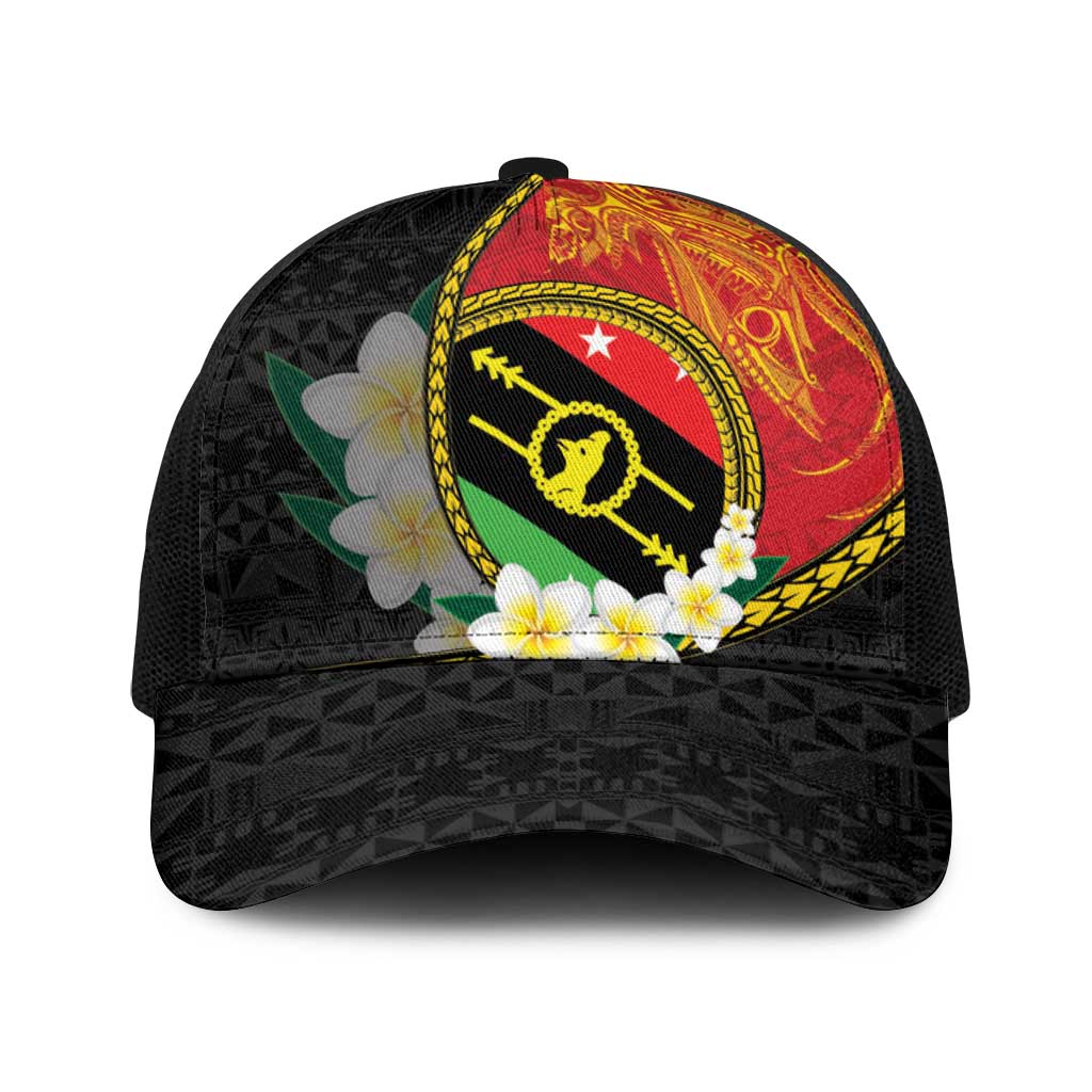 PNG Sauten Hailans Baseball Net Cap Papua New Guinea Plumeria Melanesian Pattern LT14 One Size Black Red - Polynesian Pride