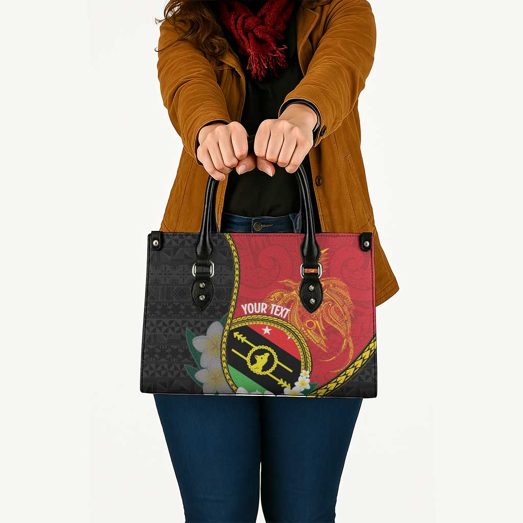 Personalised PNG Sauten Hailans Leather Bag Papua New Guinea Plumeria Melanesian Pattern LT14 Red - Polynesian Pride