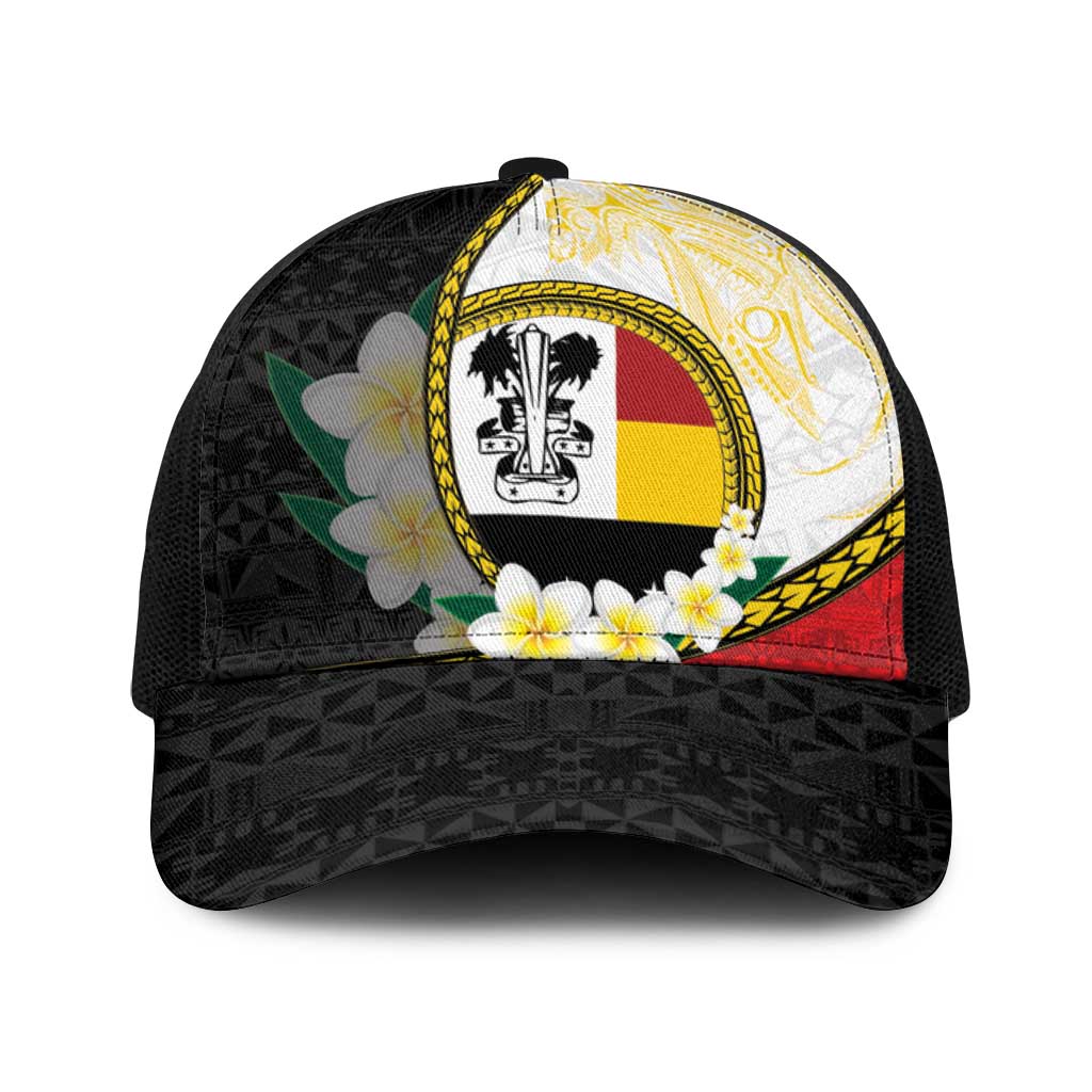 PNG Madang Provins Baseball Net Cap Papua New Guinea Plumeria Melanesian Pattern LT14 One Size Black White - Polynesian Pride