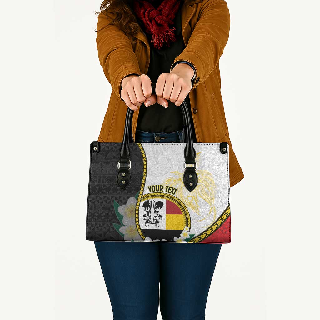 Personalised PNG Madang Provins Leather Bag Papua New Guinea Plumeria Melanesian Pattern LT14 White - Polynesian Pride
