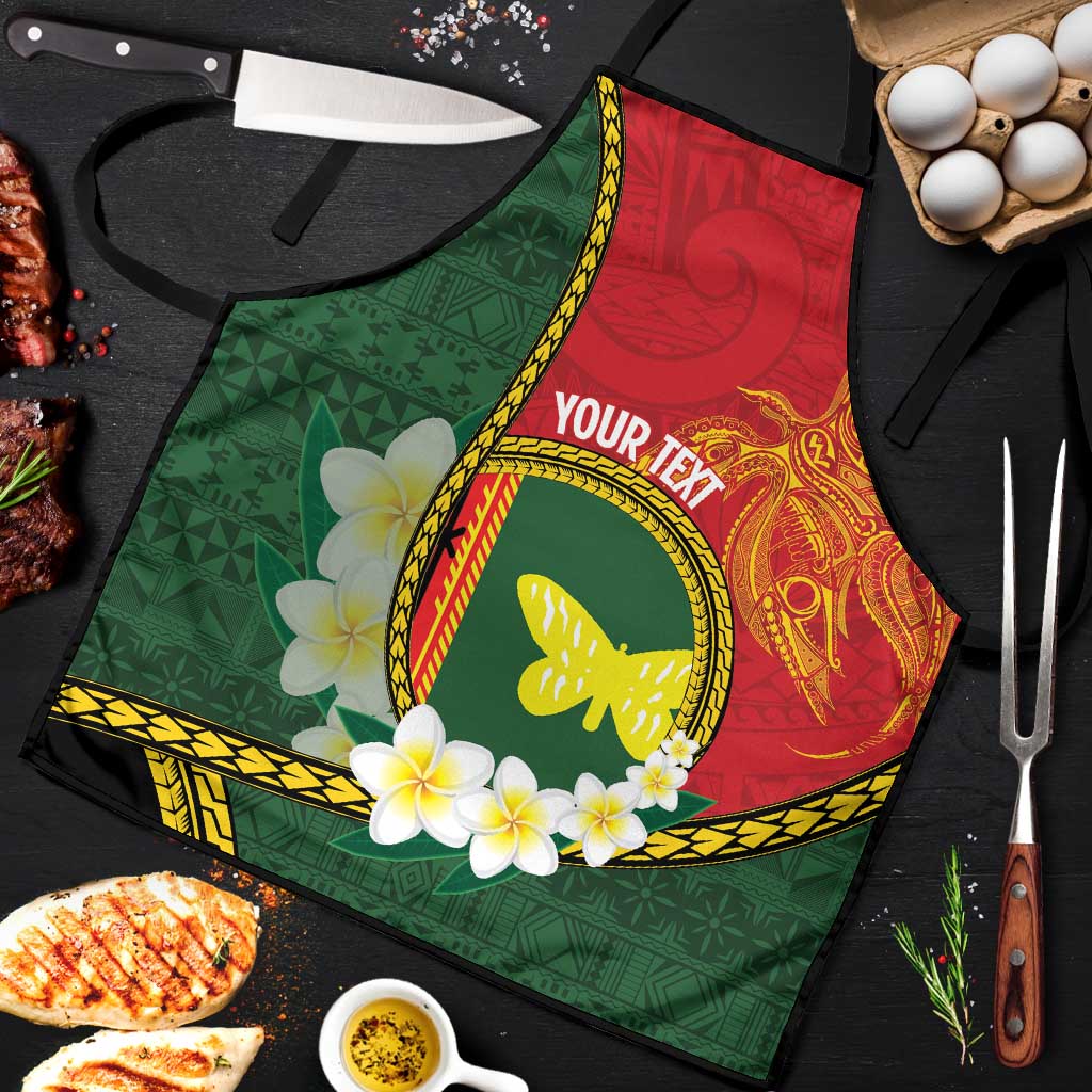 Personalised PNG Oro Provins Apron Papua New Guinea Plumeria Melanesian Pattern LT14 Green - Polynesian Pride