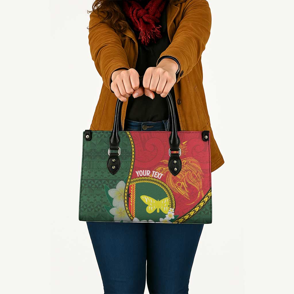 Personalised PNG Oro Provins Leather Bag Papua New Guinea Plumeria Melanesian Pattern LT14 Green - Polynesian Pride
